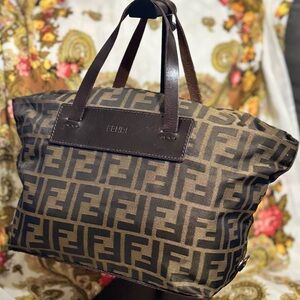 Fendi Brown Monogram FF Canvas Tote with Dark Brown Leather Handles